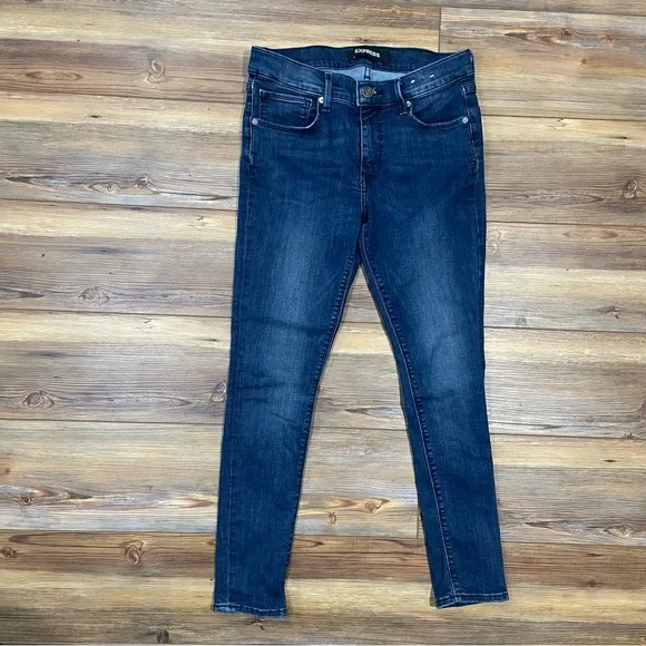 Express Jean Leggings Dark Wash Mid Rise Women’s Size 6S Stretch 27” Inseam - Picture 2 of 5